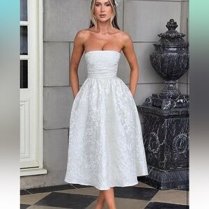 Strapless Jacquard Floral Corset Dress - White